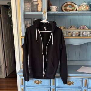 American Apparel Black Zip-Up Hoodie with White Drawstrings peaches